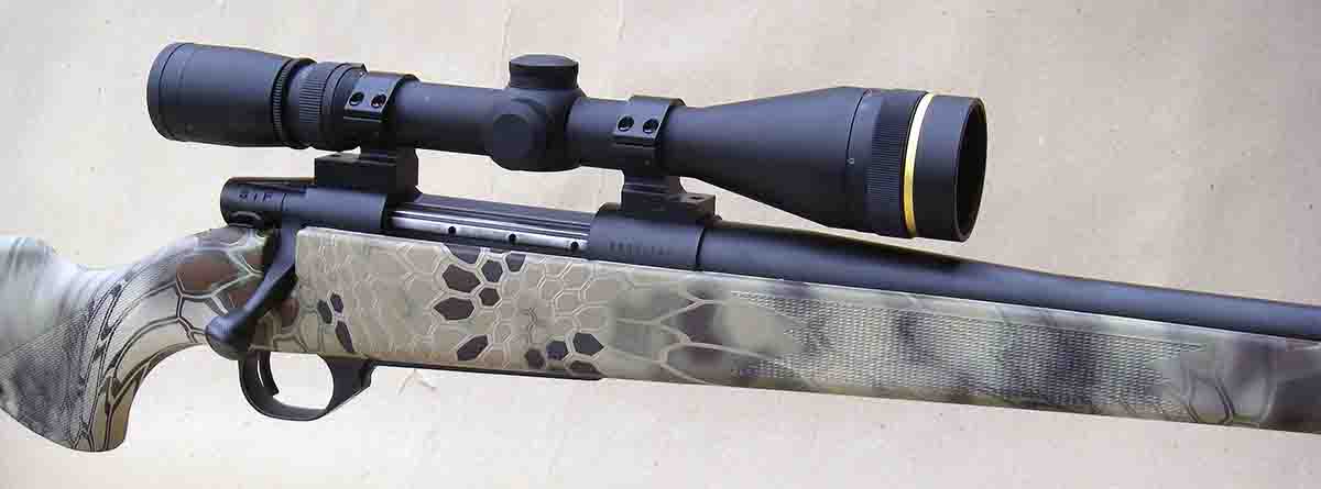 The Weatherby Vanguard Series 2 .30-06 is fitted with a synthetic Kryptek Highlander camouflage stock.